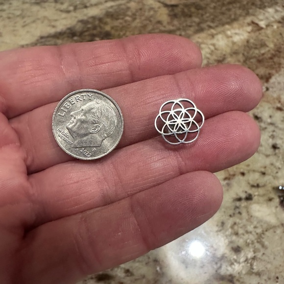 Stainless Steel Silver Swirl Cut Metal Stud Earrings - Picture 8 of 8